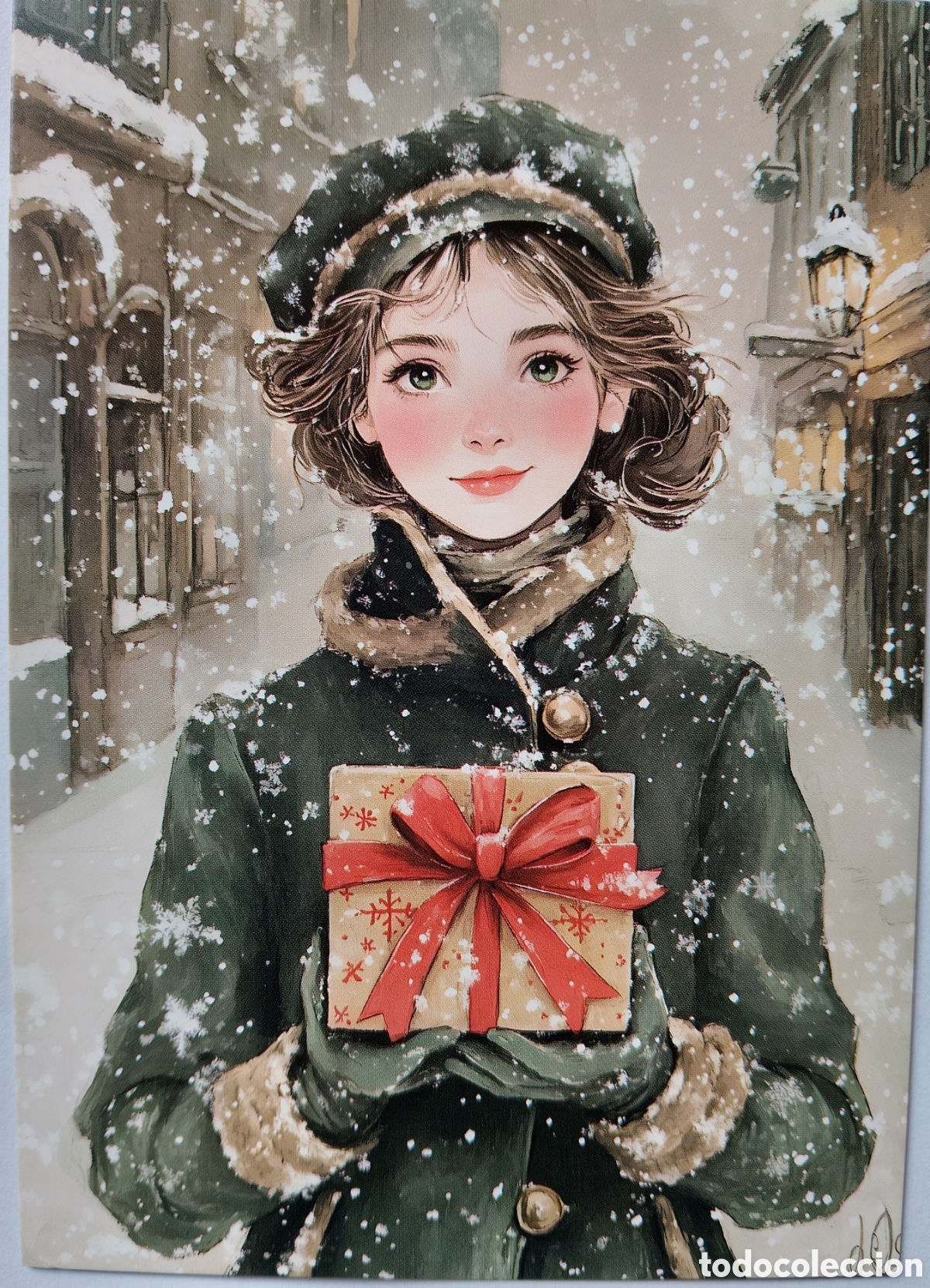 Postales: POSTAL NAVIDAD - NI&Ntilde;A REGALO PAISAJE NEVADO - ESTILO ANTIGUO