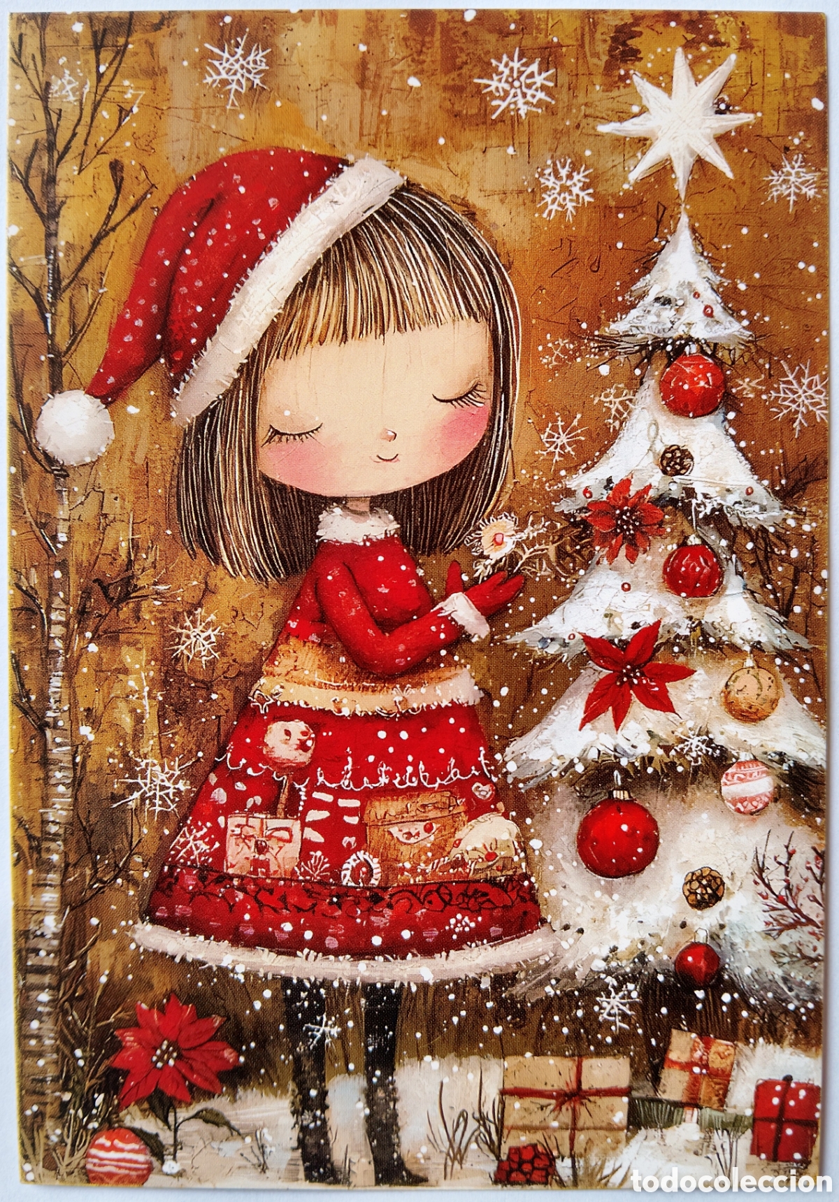 Postales: POSTAL NAVIDAD - NI&Ntilde;A &Aacute;RBOL PAISAJE NEVADO - ESTILO ANTIGUO