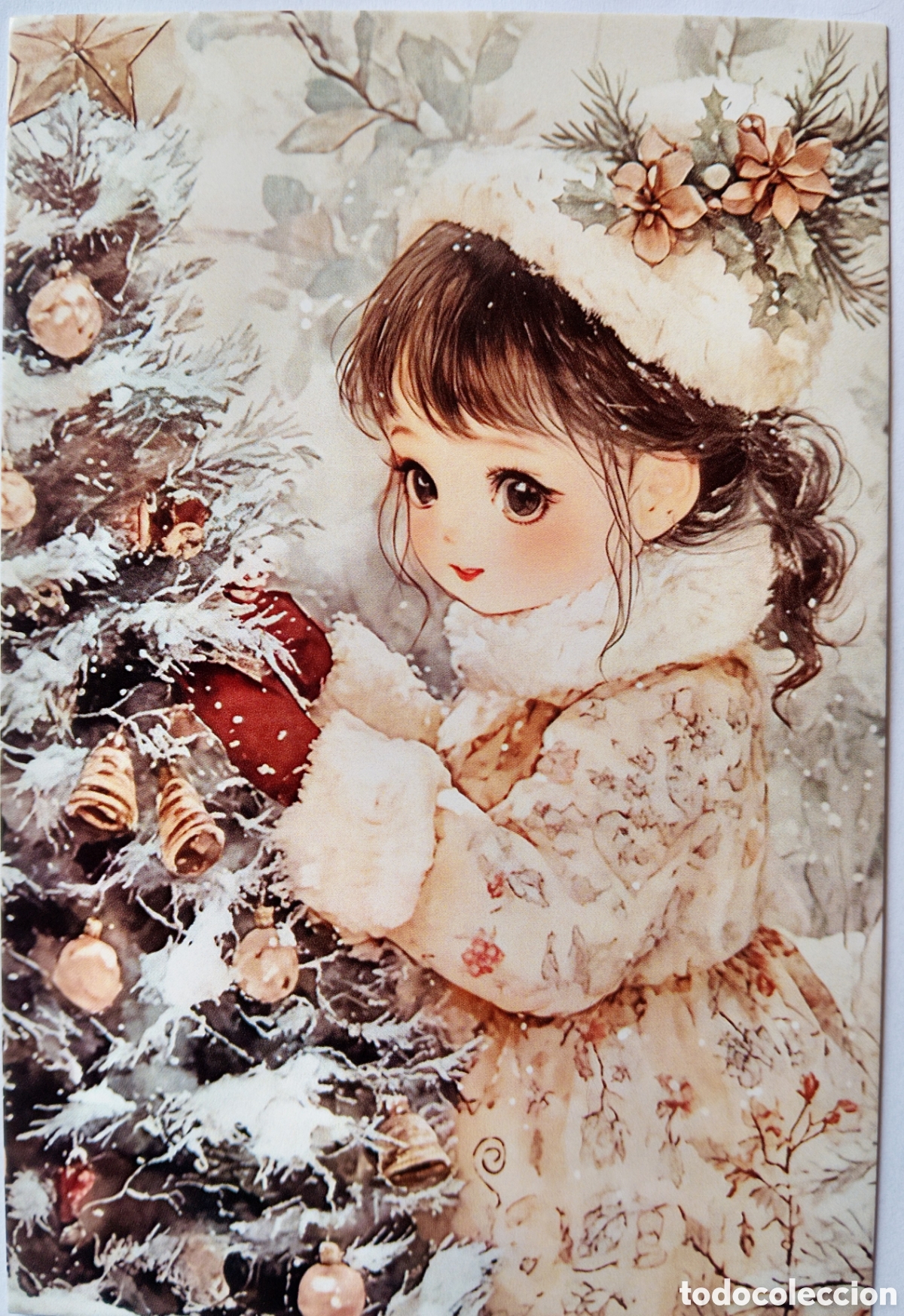 Postales: POSTAL NAVIDAD - NI&Ntilde;A &Aacute;RBOL PAISAJE NEVADO - ESTILO ANTIGUO