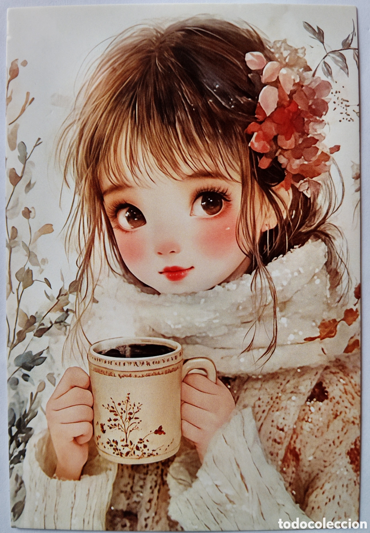 Postales: POSTAL NAVIDAD - NI&Ntilde;A TAZA FLORES - ESTILO ANTIGUO