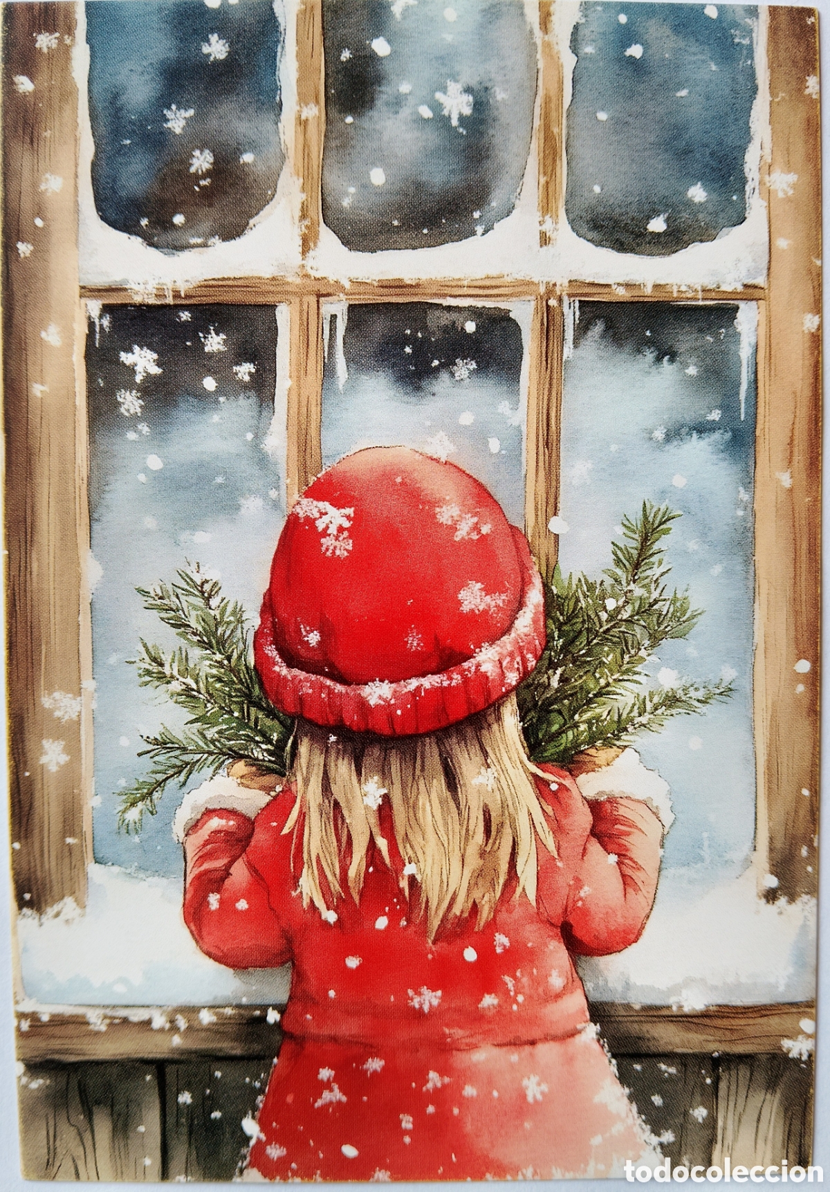 Postales: POSTAL NAVIDAD - NI&Ntilde;A &Aacute;RBOL PAISAJE NEVADO - ESTILO ANTIGUO