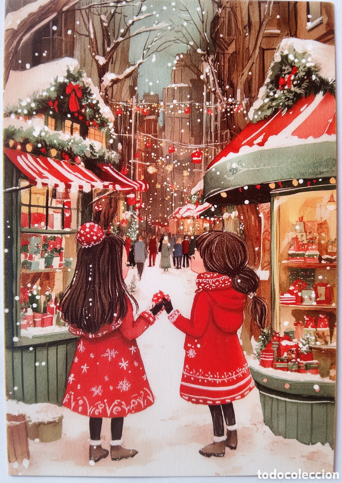 Postales: POSTAL NAVIDAD - NI&Ntilde;AS MERCADO NAVIDE&Ntilde;O PAISAJE NEVADO - ESTILO ANTIGUO