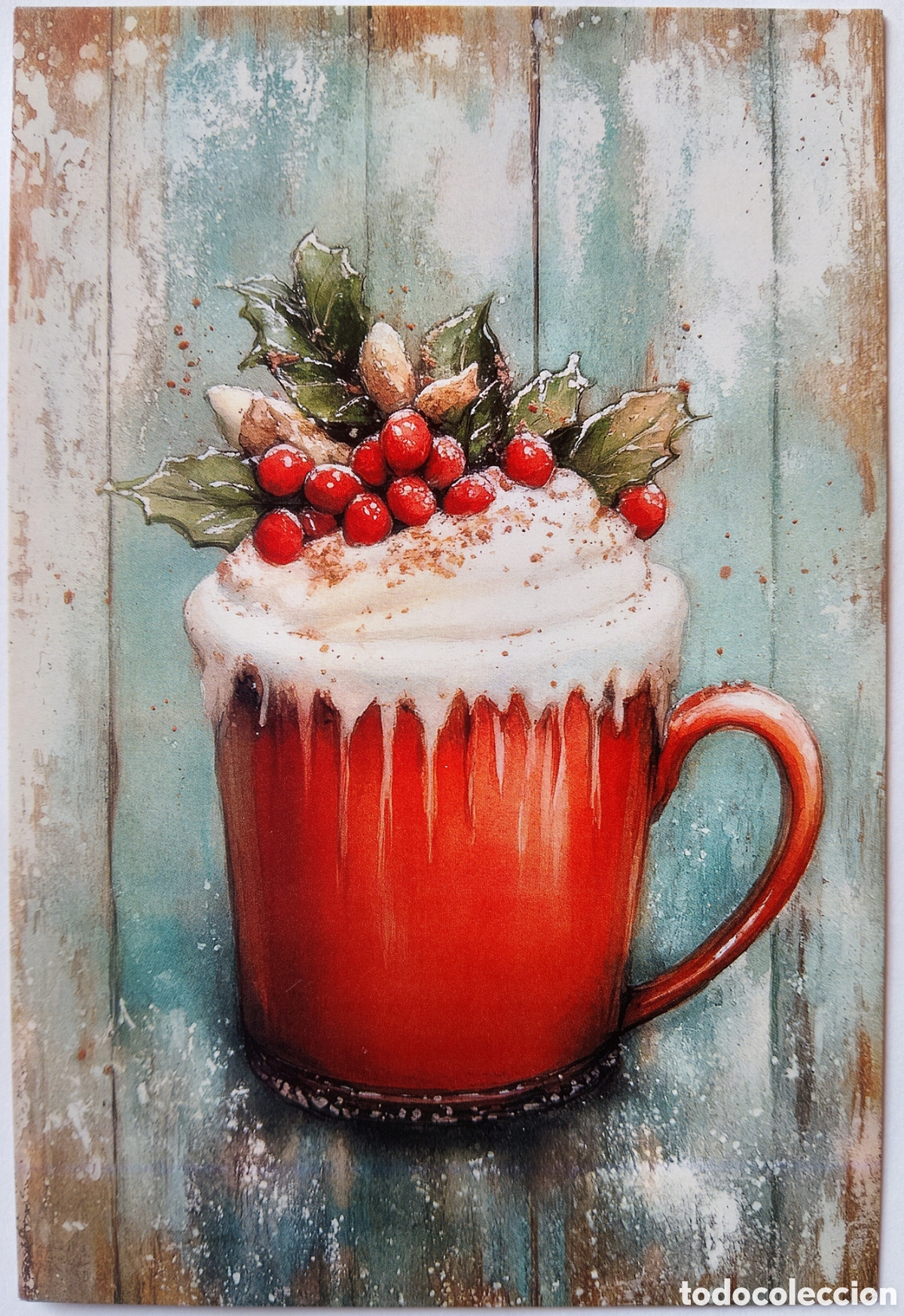 Postales: POSTAL NAVIDAD - DETALLE TAZA ACEBO - ESTILO ANTIGUO