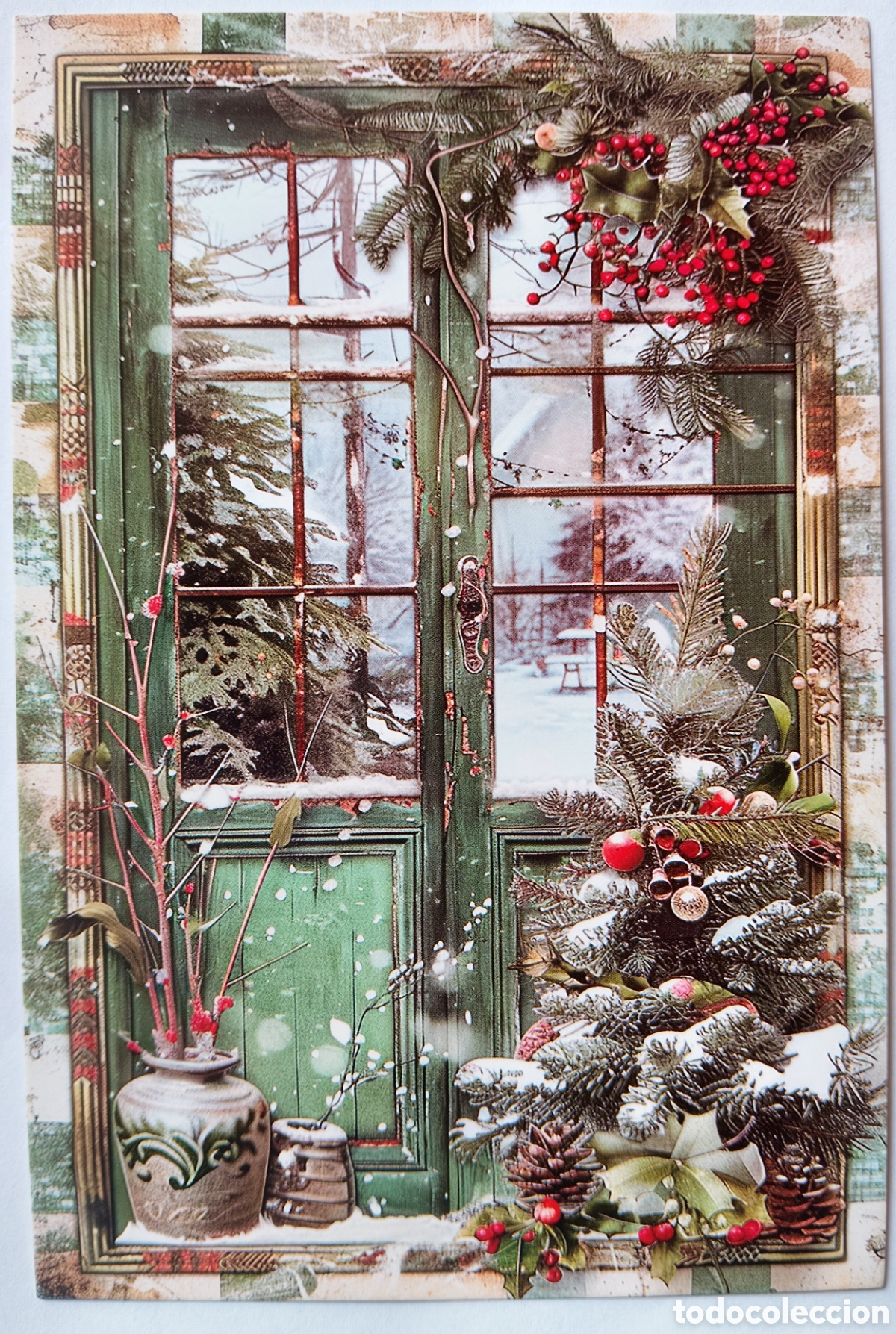 Postales: POSTAL NAVIDAD - PUERTA VENTANAS PAISAJE NEVADO - ESTILO ANTIGUO