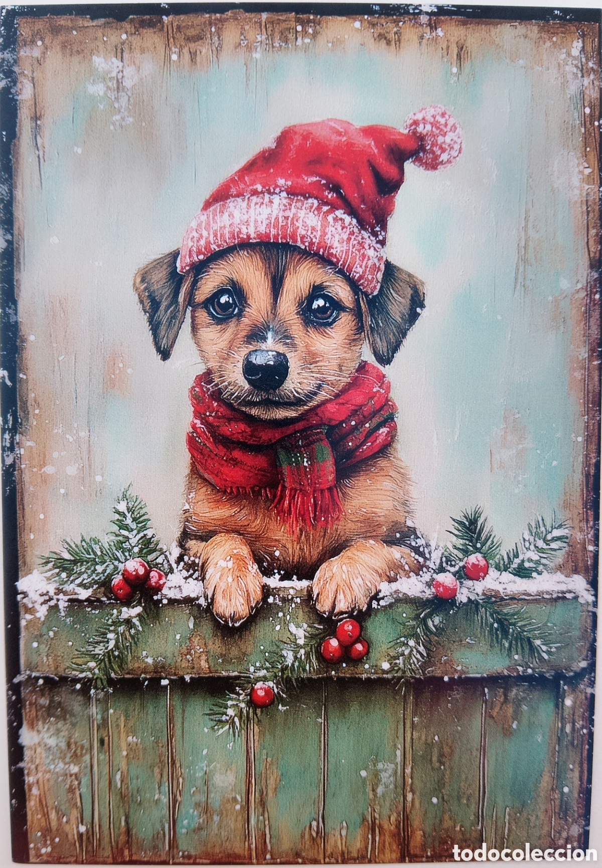 Postales: POSTAL NAVIDAD - PERRITO GORRO NIEVE - ESTILO ANTIGUO
