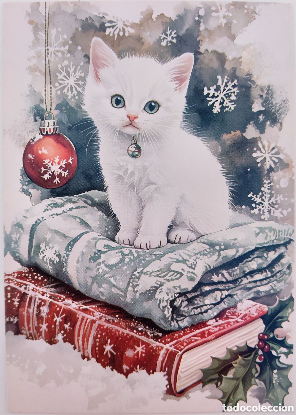 Postales: POSTAL NAVIDAD - GATITO LIBRO MANTA NIEVE - ESTILO ANTIGUO