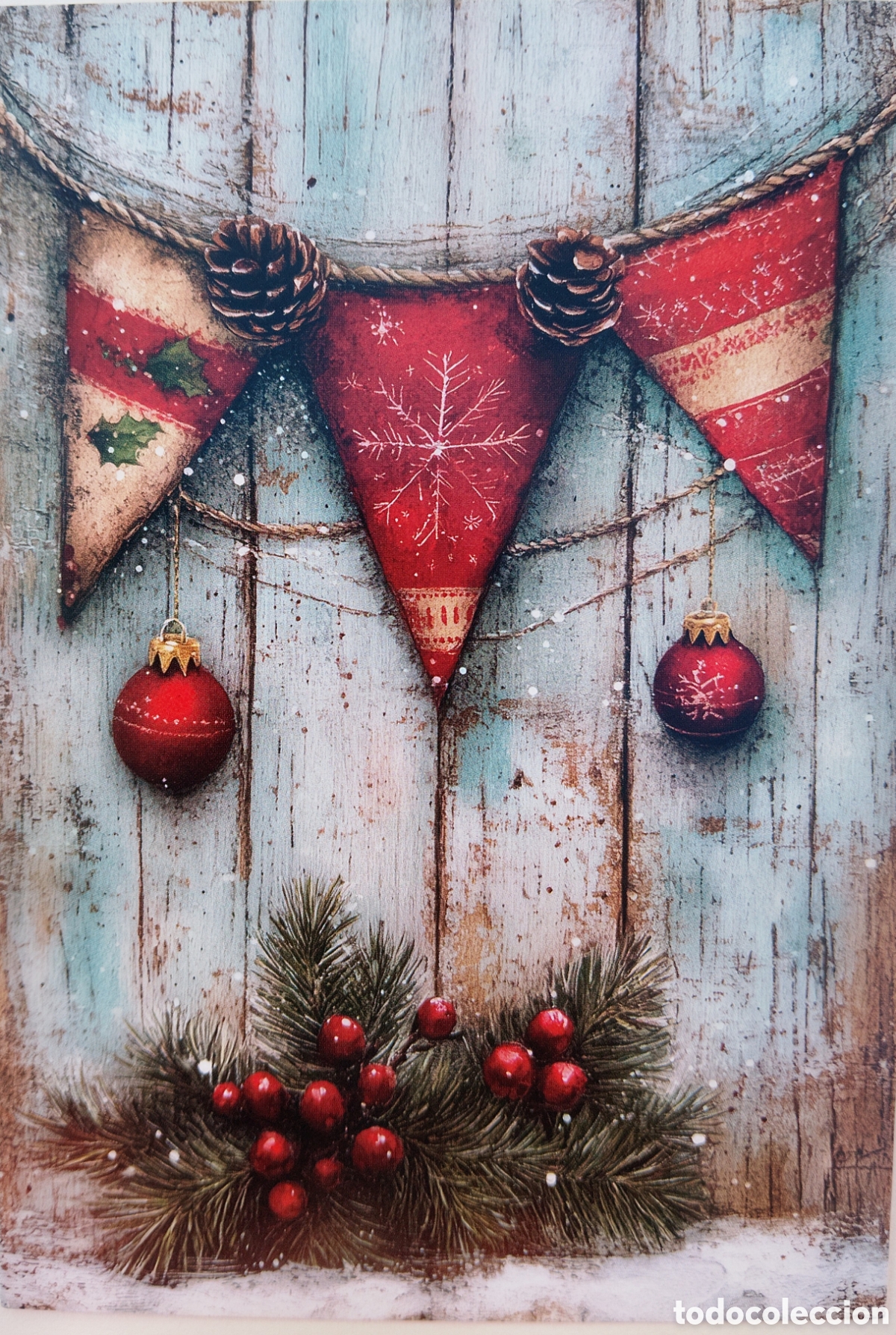 Postales: POSTAL NAVIDAD - DETALLE BANDERINES BOLAS MU&Eacute;RDAGO NIEVE - ESTILO ANTIGUO