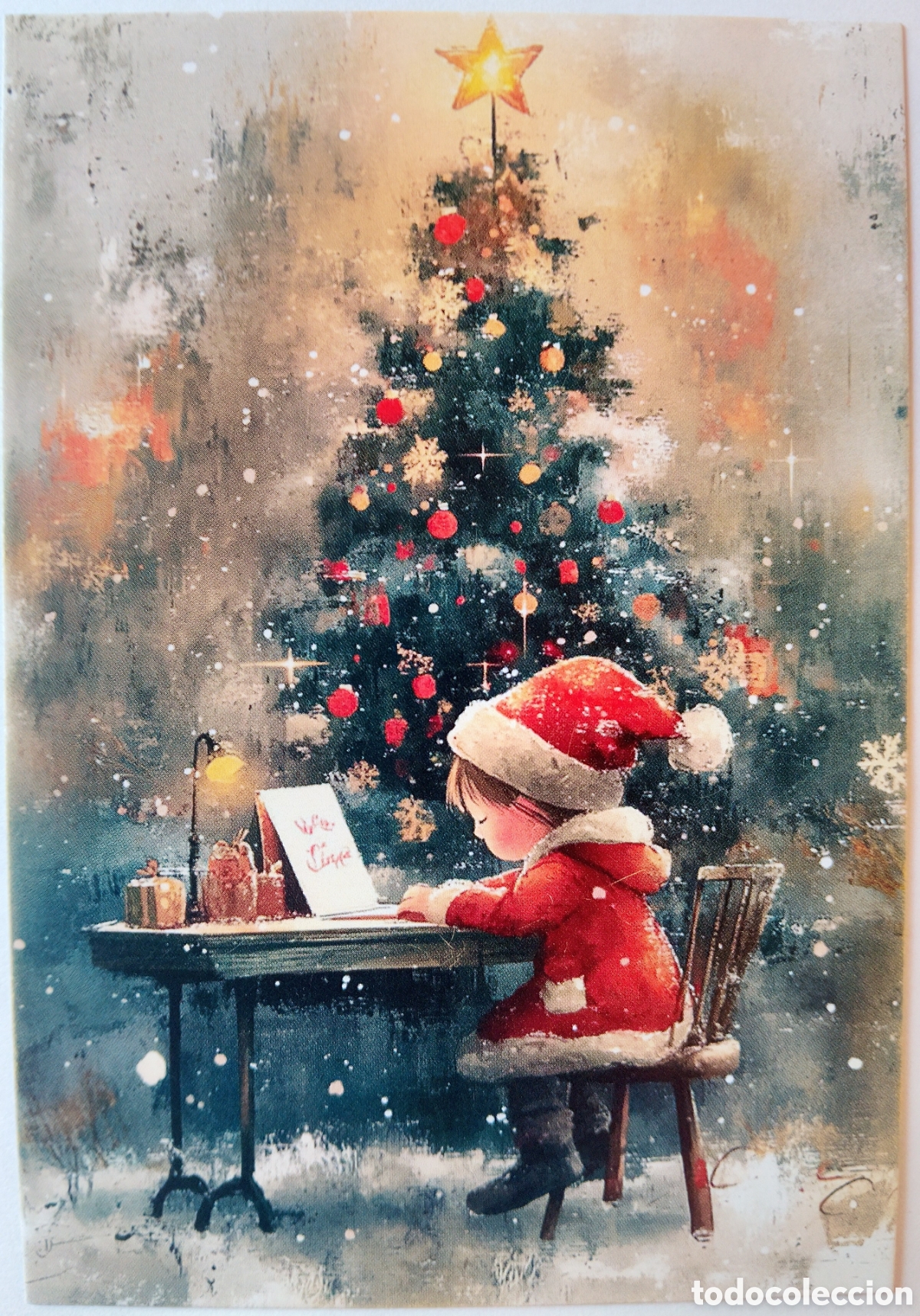 Postales: POSTAL NAVIDAD - ELFO ESCRITORIO &Aacute;RBOL - ESTILO ANTIGUO