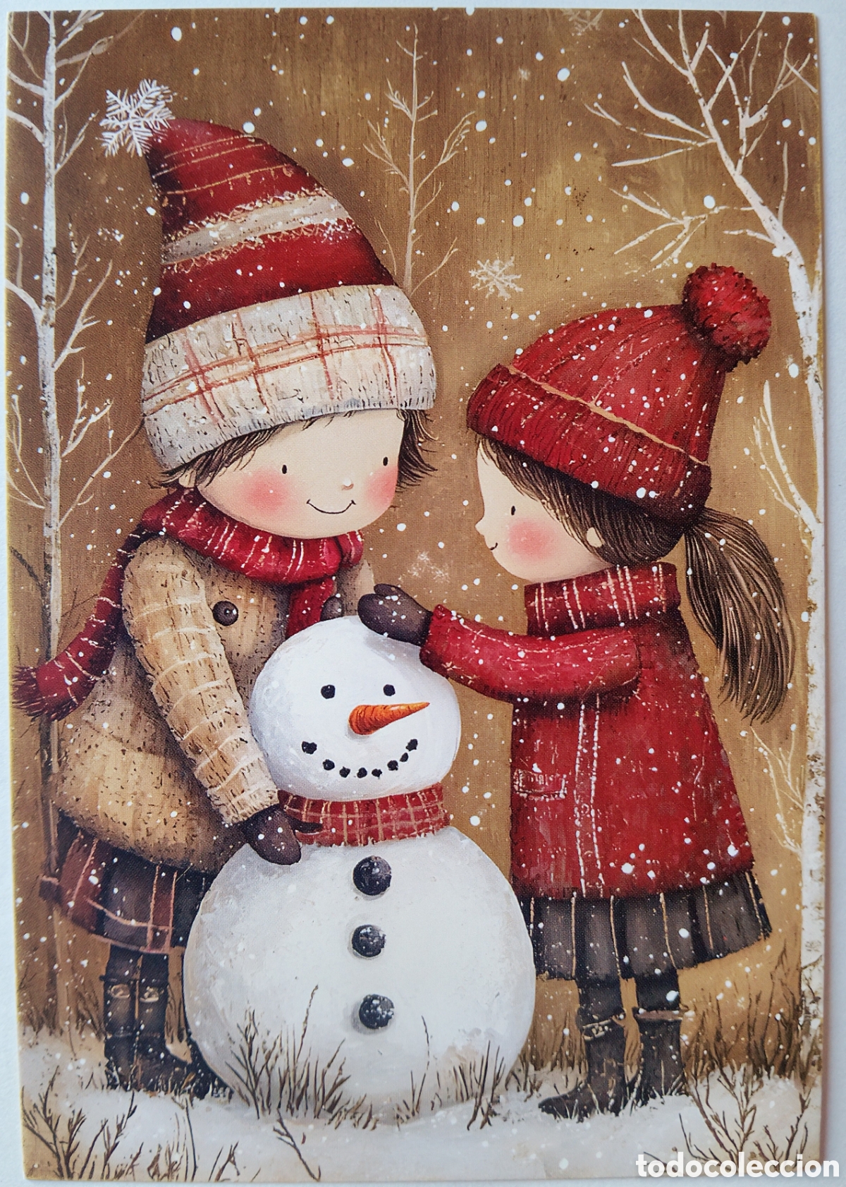 Postales: POSTAL NAVIDAD - NI&Ntilde;OS MU&Ntilde;ECO DE NIEVE - ESTILO ANTIGUO