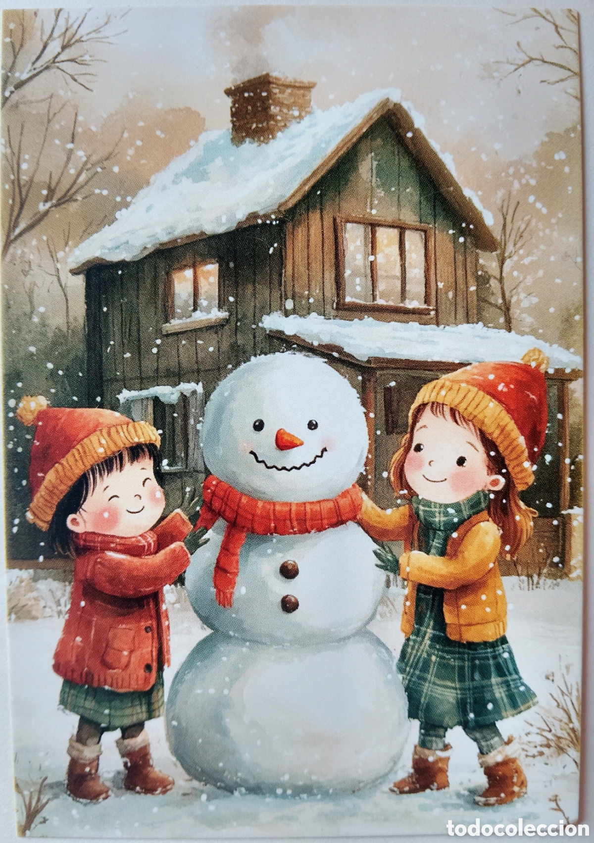 Postales: POSTAL NAVIDAD - NI&Ntilde;OS MU&Ntilde;ECO DE NIEVE - ESTILO ANTIGUO