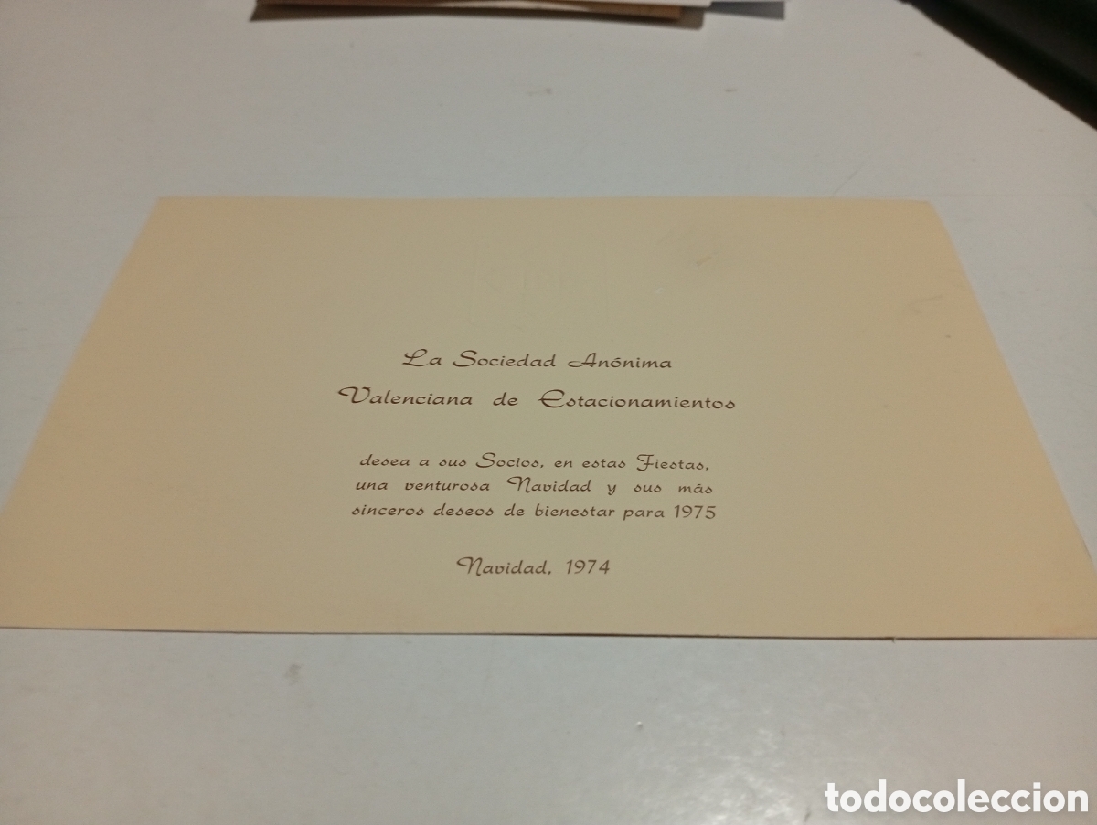 Postales: Tarjeta felicitaci&oacute;n la sociedad an&oacute;nima Valenciana de Estacionamientos, navidad 1974