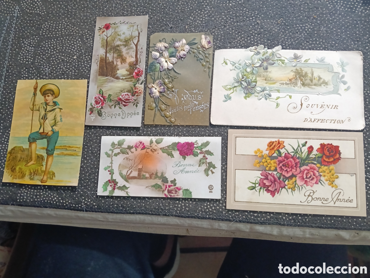 Postales: Lote de 6 felicitaciones francesas, algunas con relieve