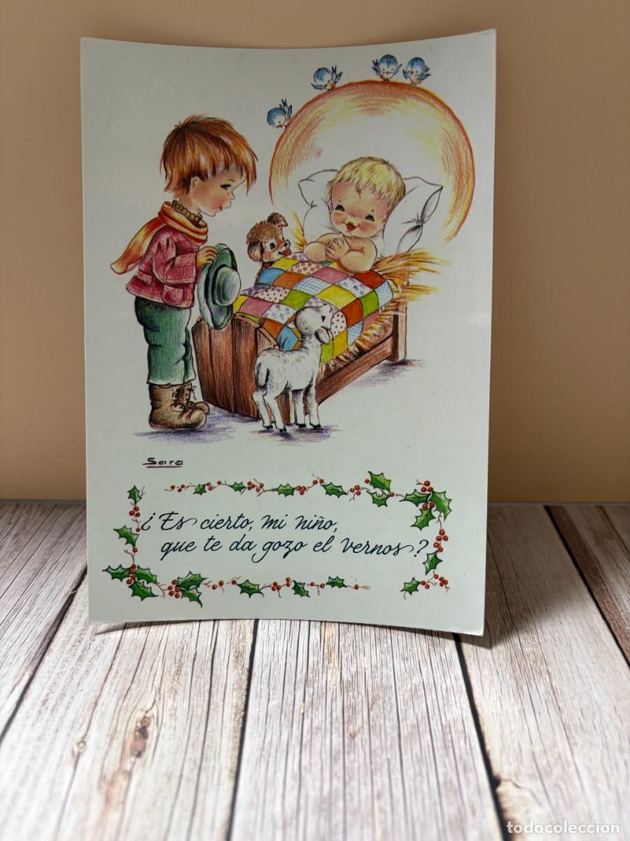 Postales: TARJETA POSTAL. NAVIDE&Ntilde;A ANTIGUA NI&Ntilde;O JES&Uacute;S CORDERO ILUSTRACI&Oacute;N SARA FELICITACI&Oacute;N NAVIDAD VINTAGE