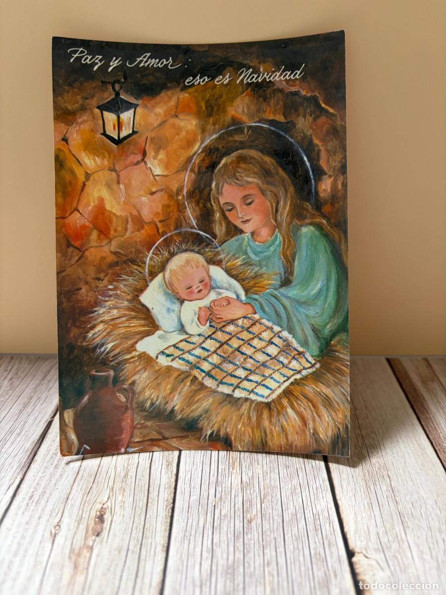 Postales: TARJETA POSTAL NAVIDE&Ntilde;A ANTIGUA VIRGEN MAR&Iacute;A Y NI&Ntilde;O JES&Uacute;S PAZ Y AMOR ESO ES NAVIDAD