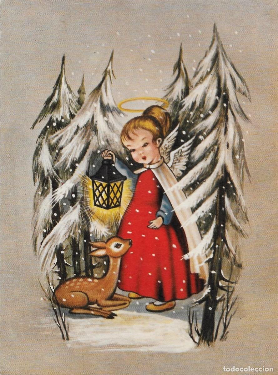 Cartes Postales: 7307O - EDITORIAL COLINA SERIE X45 - LA NI&Ntilde;A CON UN CERVATILLO EN NAVIDAD- DIPTICA 14X10,5 CM-1961