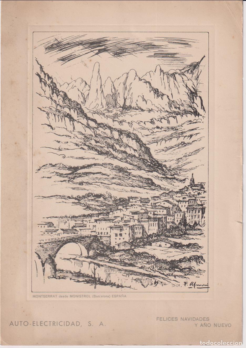 Cartes Postales: ANTIGUA TARJETA FELICITACI&Oacute;N DE NAVIDAD - MONTSERRAT DESDE MONISTROL - FRANCESC ALMUNI GOL