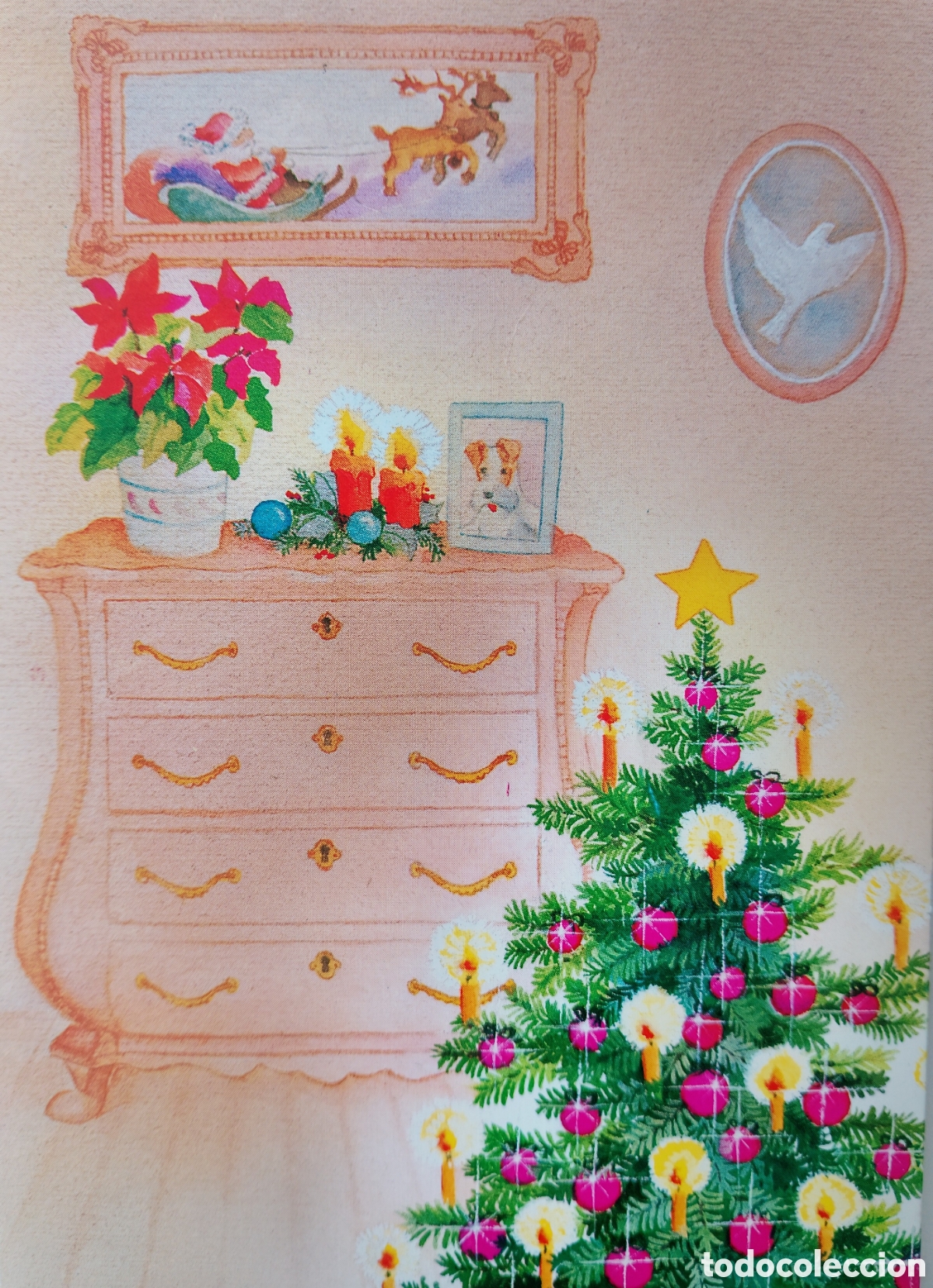 Postales: FELICITACI&Oacute;N NAVIDAD - EDICIONES BUSQUETS - ESCENA HOGARE&Ntilde;A &Aacute;RBOL PAP&Aacute; NOEL ADORNOS