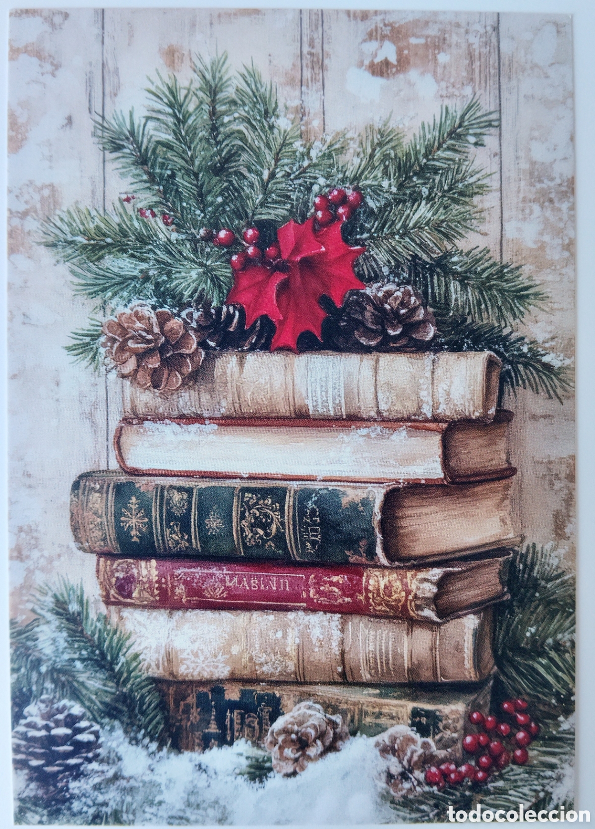 Postales: FELICITACI&Oacute;N NAVIDAD - LIBROS ADORNOS NIEVE - ESTILO ANTIGUO