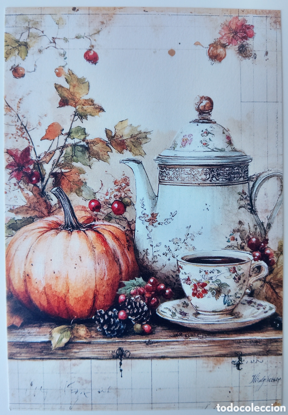 Postales: FELICITACI&Oacute;N NAVIDAD - DETALLE TETERA TAZA DE T&Eacute; ADORNOS - ESTILO ANTIGUO