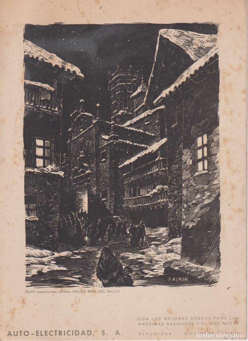 Postales: ANTIGUA TARJETA FELICITACI&Oacute;N NAVIDAD - RUPIT (BARCELONA) SALIDA MISA DEL GALLO - FRANCESC ALMUNI GO