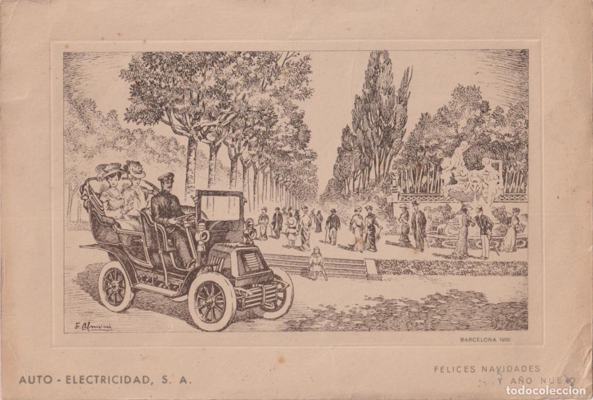 Postales: ANTIGUA TARJETA FELICITACI&Oacute;N NAVIDAD &ndash; BARCELONA AUTOM&Oacute;VIL ANTIGUO - FRANCESC ALMUNI GO