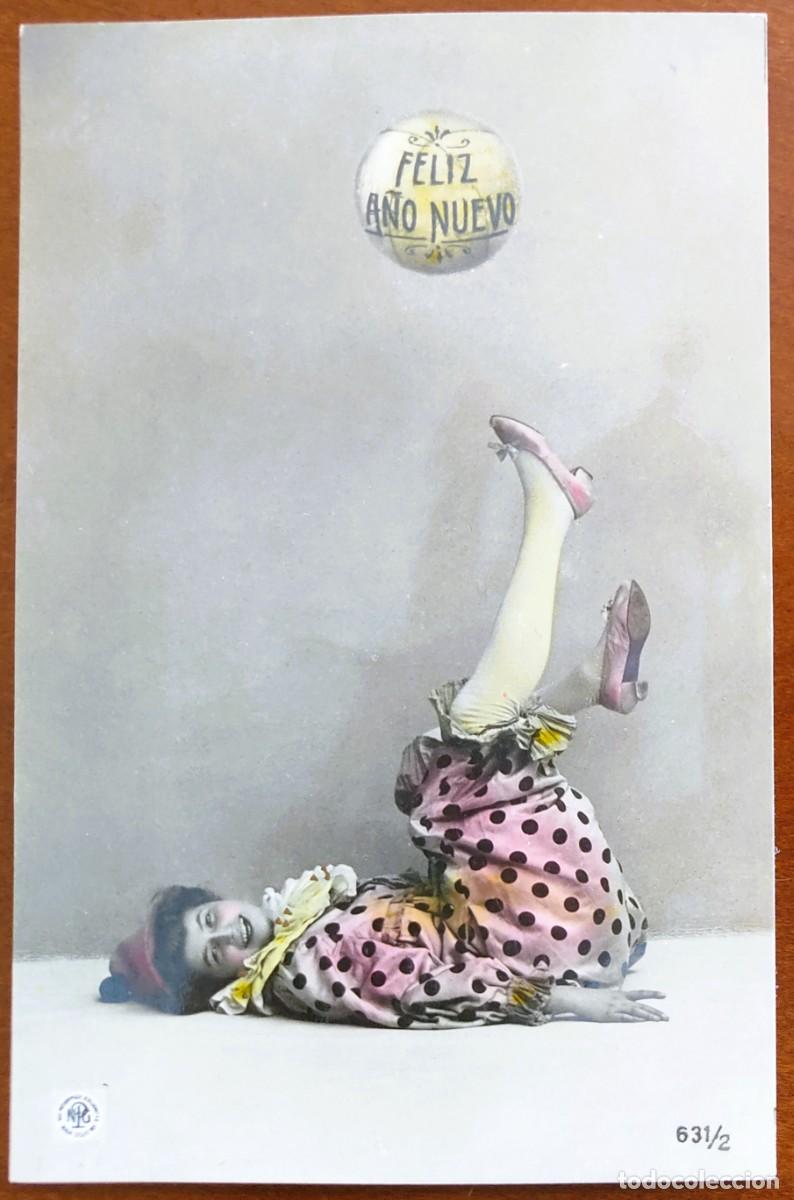 Postales: POSTAL MUY ANTIGUA COLOREADA CHICA CON PELOTA FELIZ A&Ntilde;O NUEVO - NPG 631/2