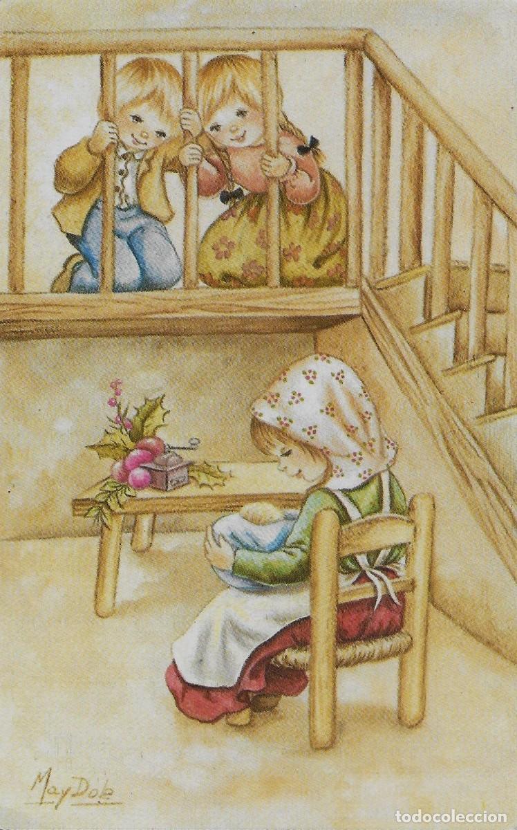 Postales: 7334O - MAY DOLE - NI&Ntilde;OS EN LA ESCALERA, CURIOSEANDO CUIDADOSAMENTE -EDICIONES SUBI 44232.3