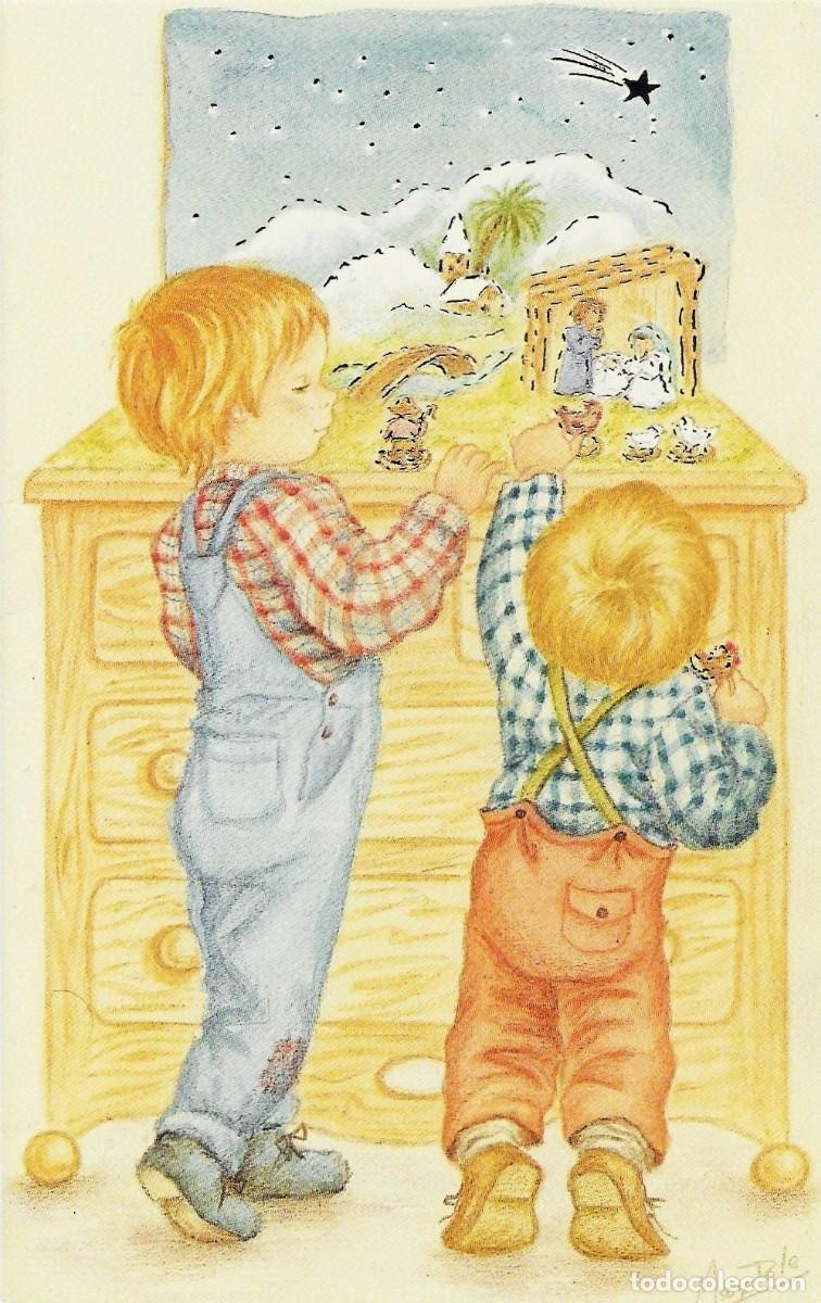 Postkarten: 7336O - MAY DOLE -NI&Ntilde;OS ARMANDO EL BEL&Eacute;N - SUBI 14213.2- DIPTICA 13,5X8,5 CM- DETALLES EN DORADO