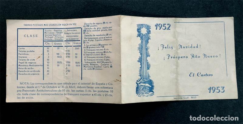 Postales: REUS ( Tarragona ) EL CARTERO / FELIZ NAVIDAD 1952 - PROSPERO A&Ntilde;O NUEVO 1953