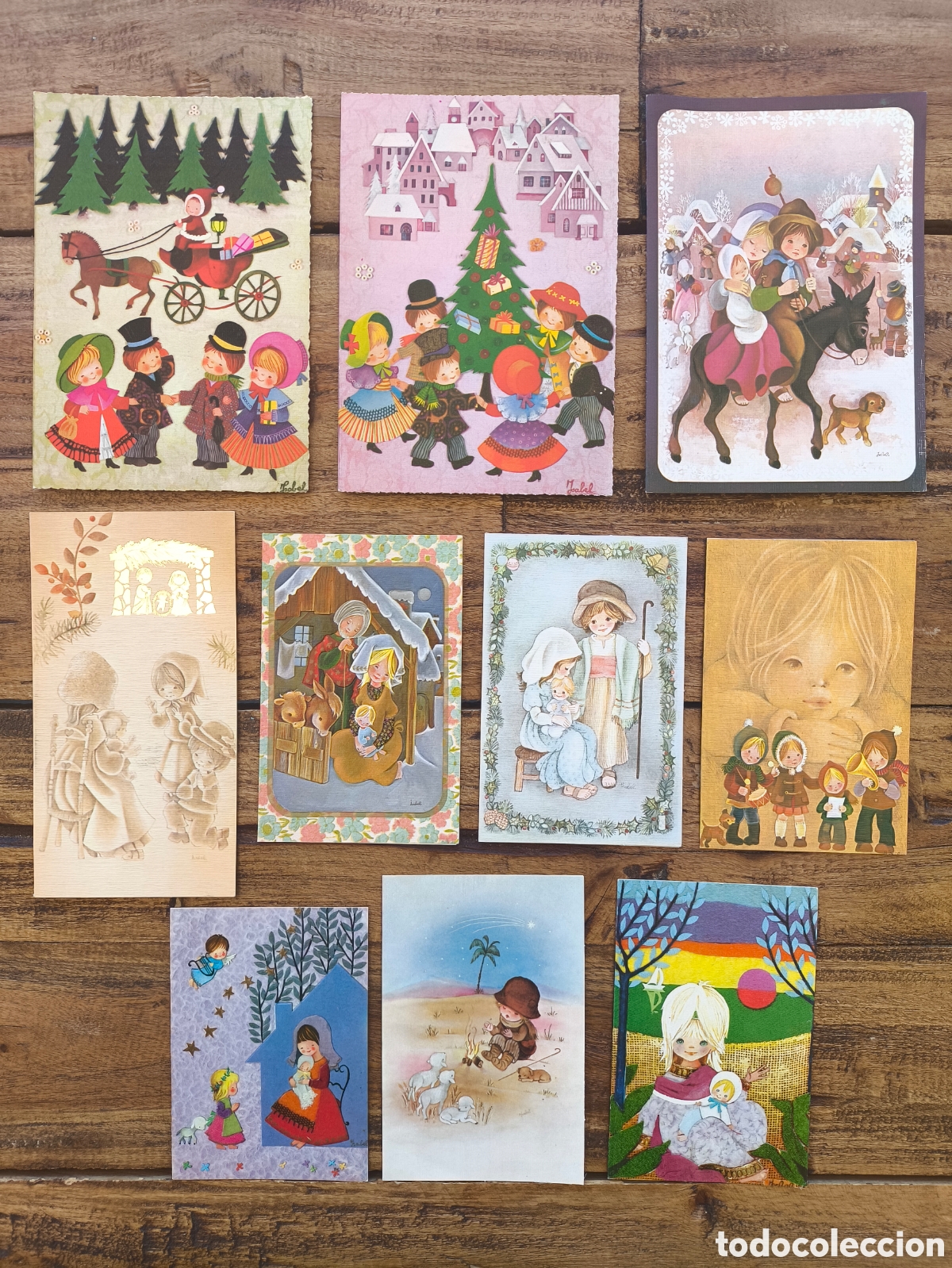 Postales: Lote tarjetas postales ilustradas felicitaci&oacute;n navide&ntilde;a d&iacute;ptico feliz navidad il. Isabel Ed. Ortiz