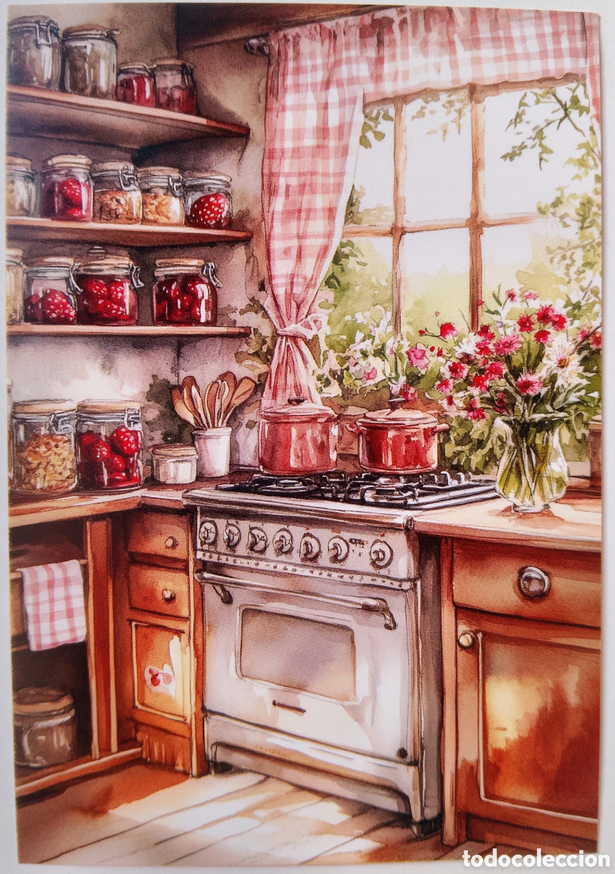 Postales: POSTAL NAVIDAD - ESCENA HOGARE&Ntilde;A COCINA FLORES - ESTILO ANTIGUO