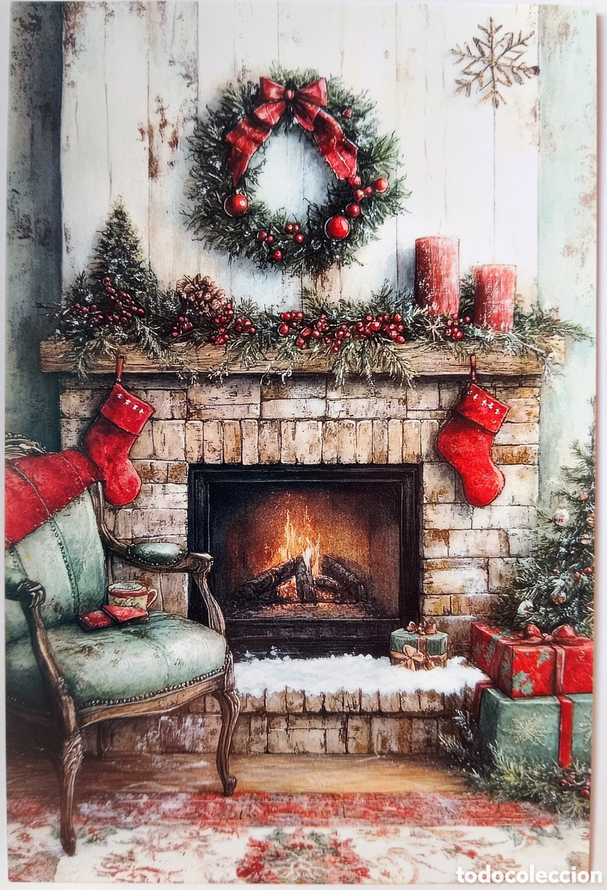 Postales: POSTAL NAVIDAD - ESCENA HOGARE&Ntilde;A CHIMENEA - ESTILO ANTIGUO