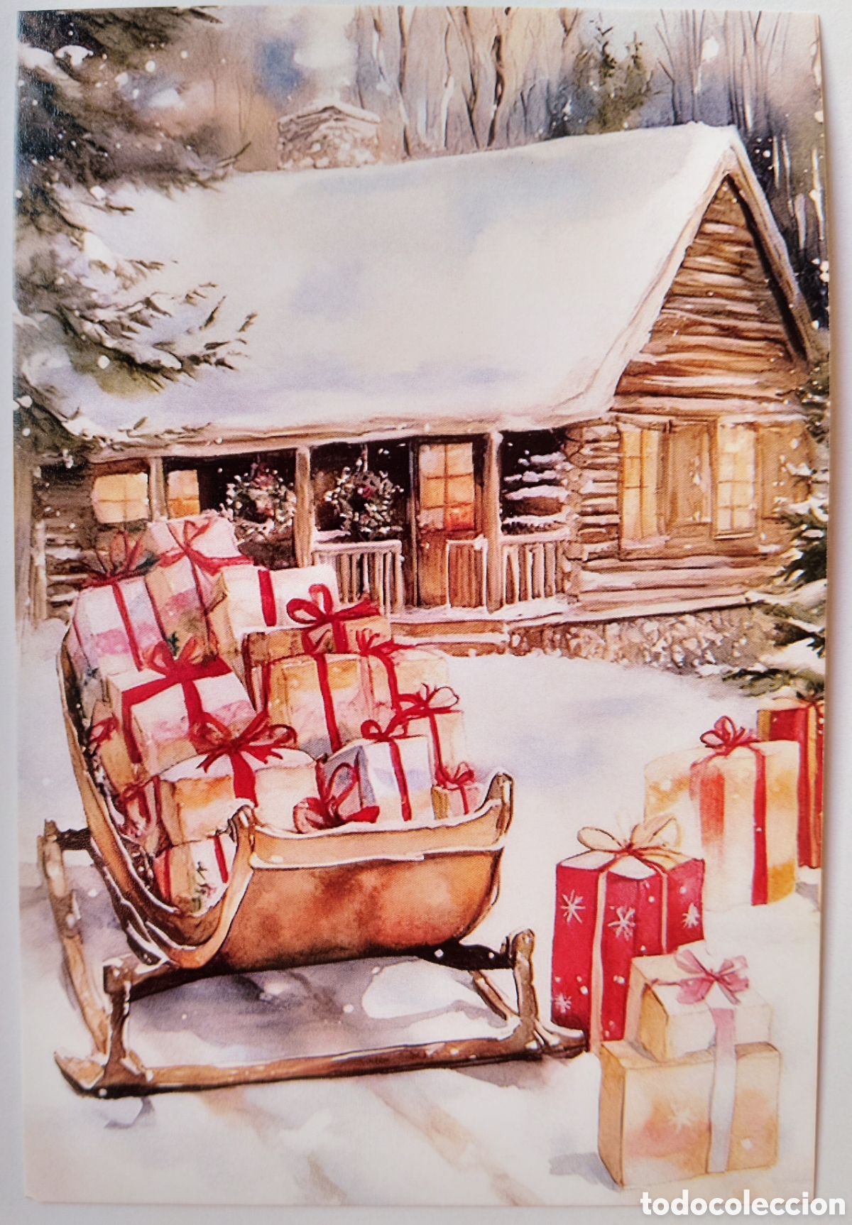 Postales: POSTAL NAVIDAD - TRINEO REGALOS CABA&Ntilde;A PAISAJE NEVADO - ESTILO ANTIGUO