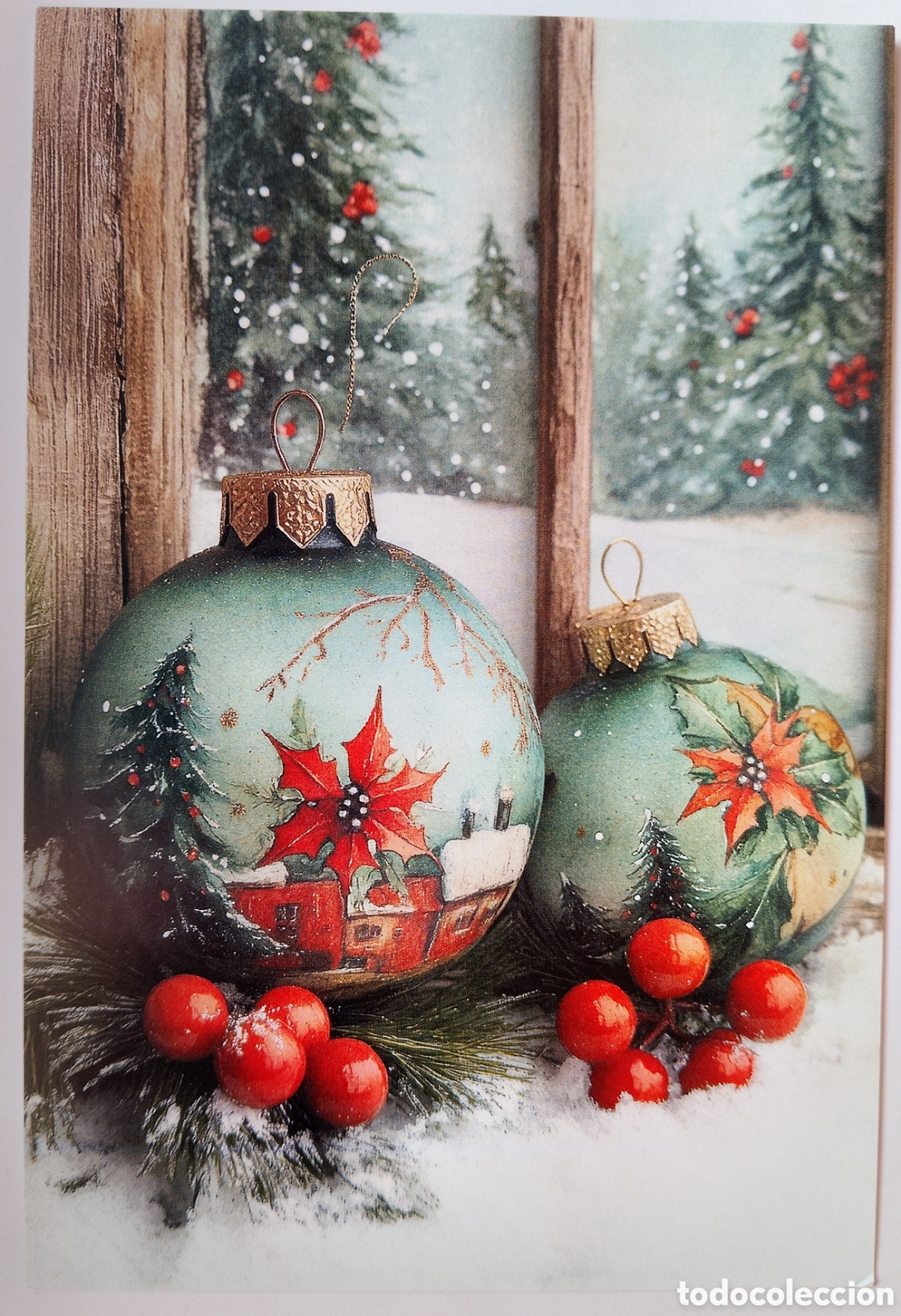 Postales: POSTAL NAVIDAD - DETALLE BOLAS PAISAJE NEVADO - ESTILO ANTIGUO