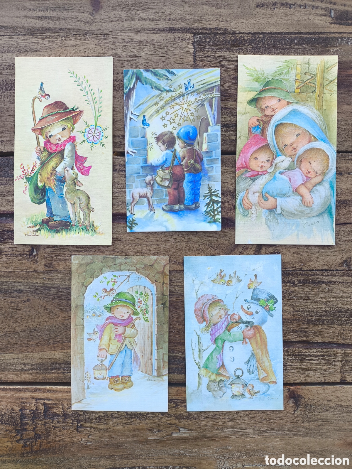 Postales: Lote tarjetas postales ilustradas felicitaci&oacute;n navide&ntilde;a d&iacute;ptico feliz navidad il. Nuria Bar&oacute;