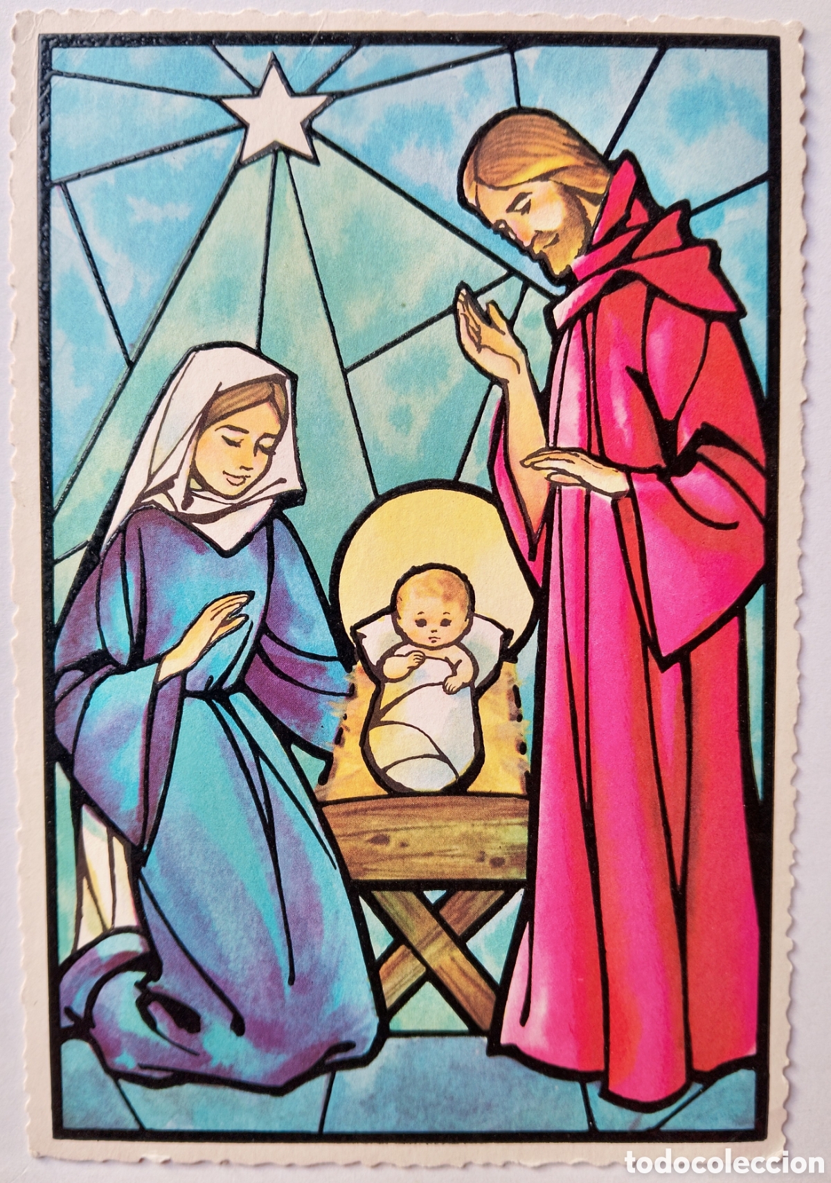 Postales: FELICITACI&Oacute;N NAVIDAD ANTIGUA - NACIMIENTO BEL&Eacute;N VIDRIERA