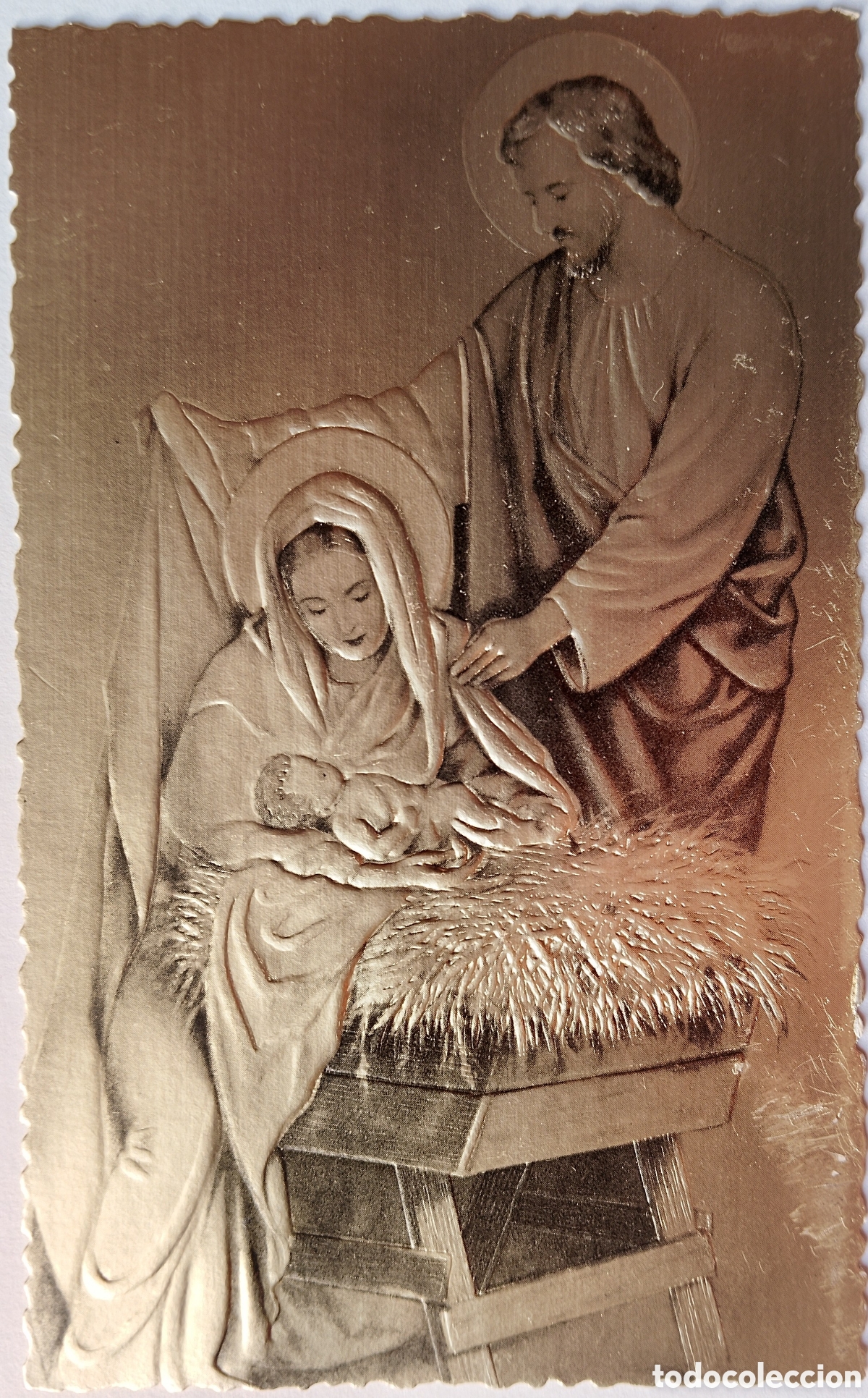 Postales: FELICITACI&Oacute;N NAVIDAD ANTIGUA RELIEVE METALIZADA - NACIMIENTO BEL&Eacute;N