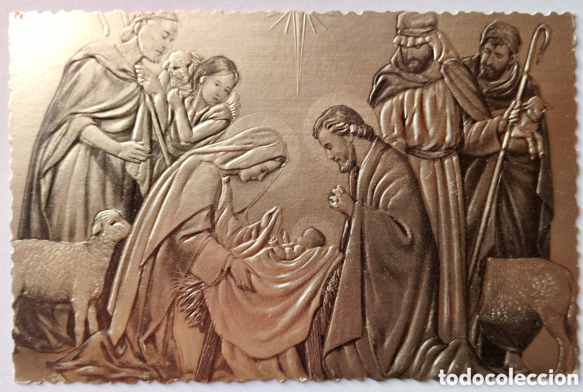 Postales: FELICITACI&Oacute;N NAVIDAD ANTIGUA RELIEVE METALIZADA - NACIMIENTO BEL&Eacute;N