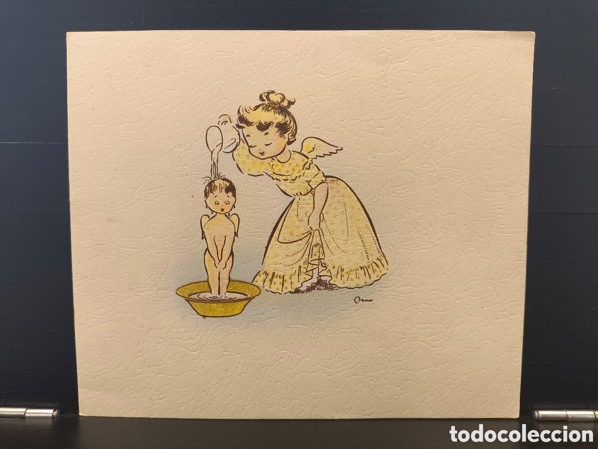 Postales: Antigua tarjeta postal ilustrada navide&ntilde;a d&iacute;ptico feliz navidad &aacute;ngel ba&ntilde;ando a otro &aacute;ngel il. Beno