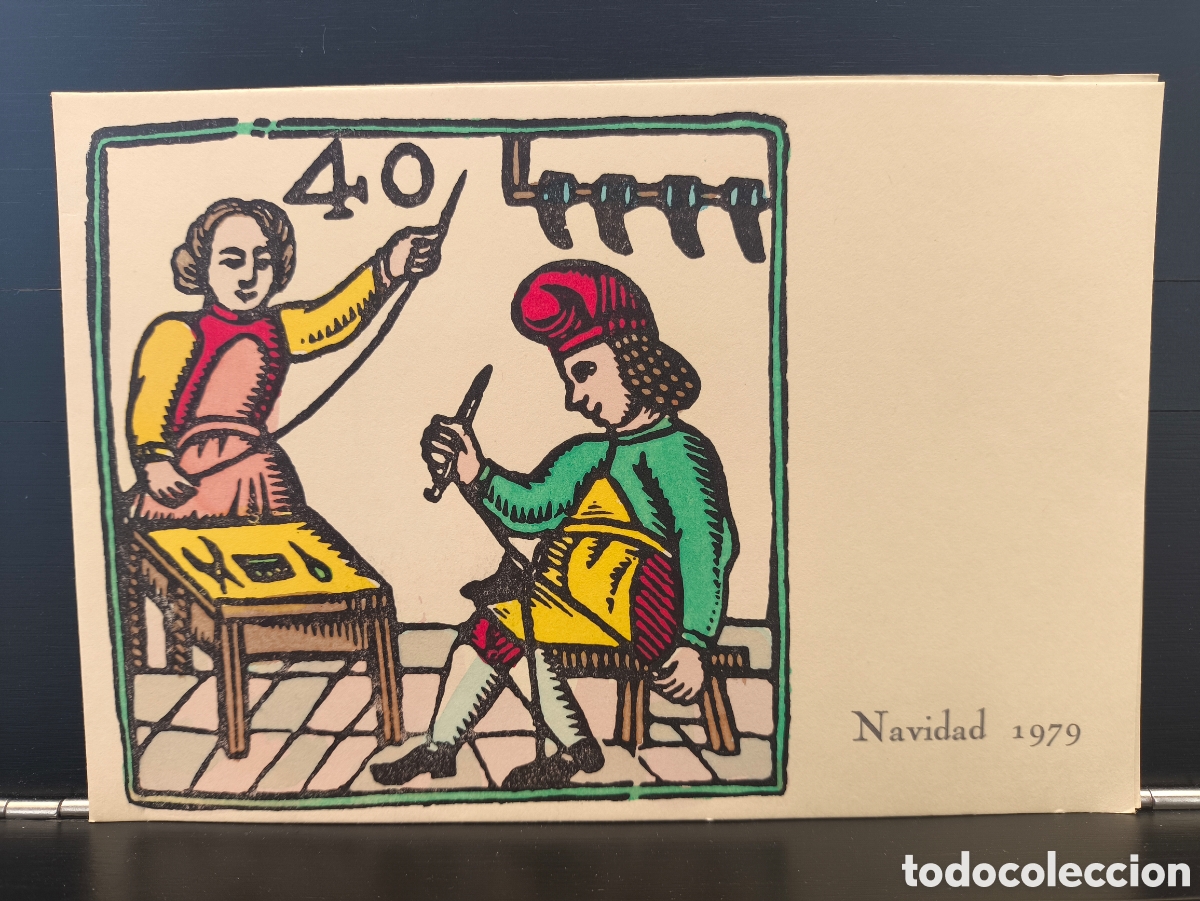 Postais: Tarjeta postal iluminada a mano navidad Xilograf&iacute;a Catalana Oficios Zapatero 40 Gr&aacute;ficas El Tinell