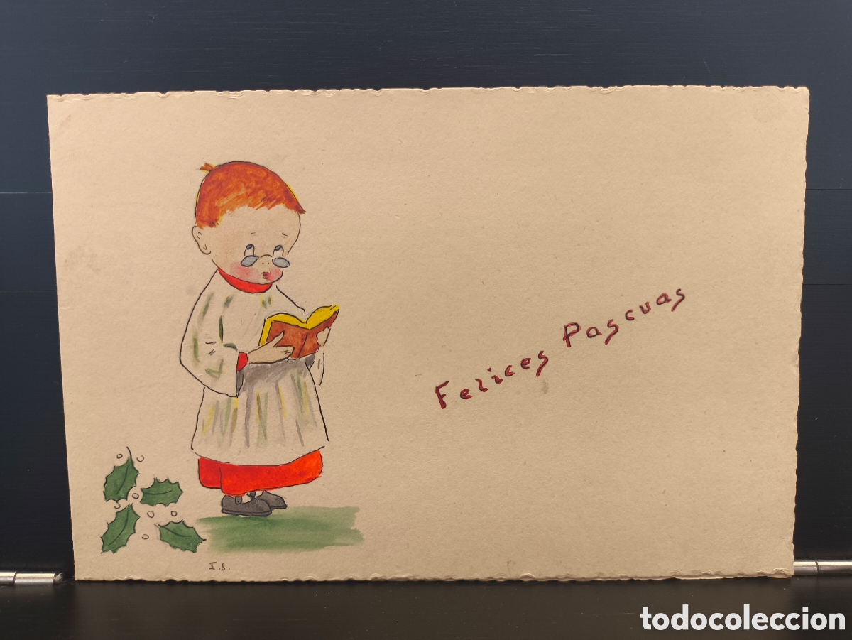 Postales: Antigua tarjeta postal ilustrada navide&ntilde;a d&iacute;ptico feliz navidad Felices Pascuas Monaguillo il. I.S.