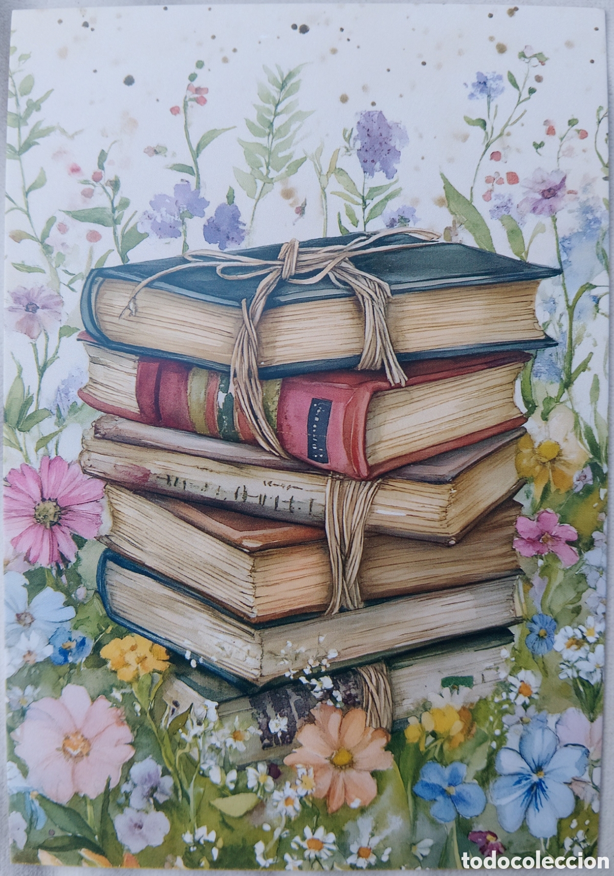 Postales: POSTAL NAVIDAD - DETALLE LIBROS FLORES JARD&Iacute;N - ESTILO ANTIGUO
