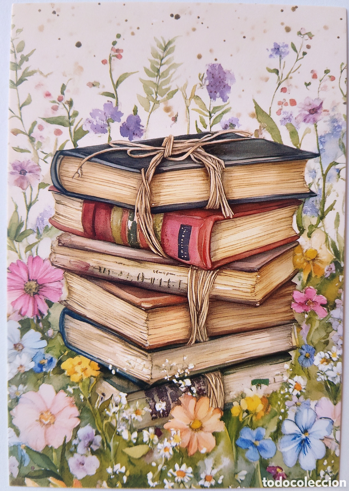 Postcards: POSTAL NAVIDAD - DETALLE LIBROS FLORES JARD&Iacute;N - ESTILO ANTIGUO