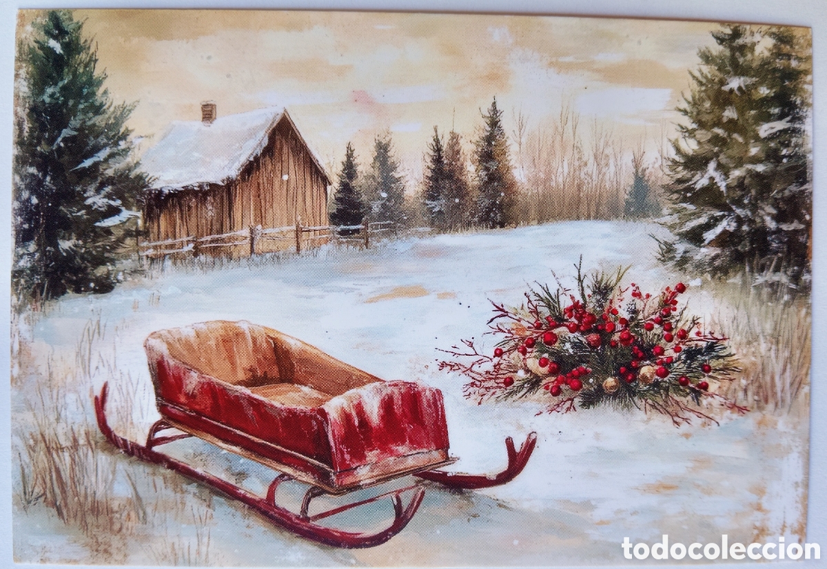 Postales: POSTAL NAVIDAD - TRINEO PAISAJE NEVADO - ESTILO ANTIGUO