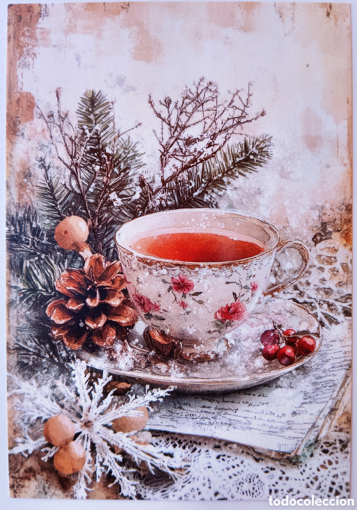 Postales: POSTAL NAVIDAD - DETALLE TAZA DE T&Eacute; ADORNOS - ESTILO ANTIGUO