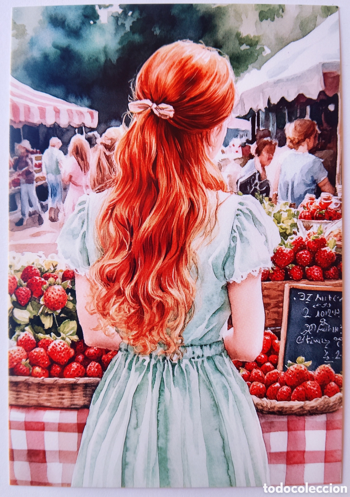 Postales: POSTAL NAVIDAD - CHICA PELIRROJA MERCADO FRESAS - ESTILO ANTIGUO