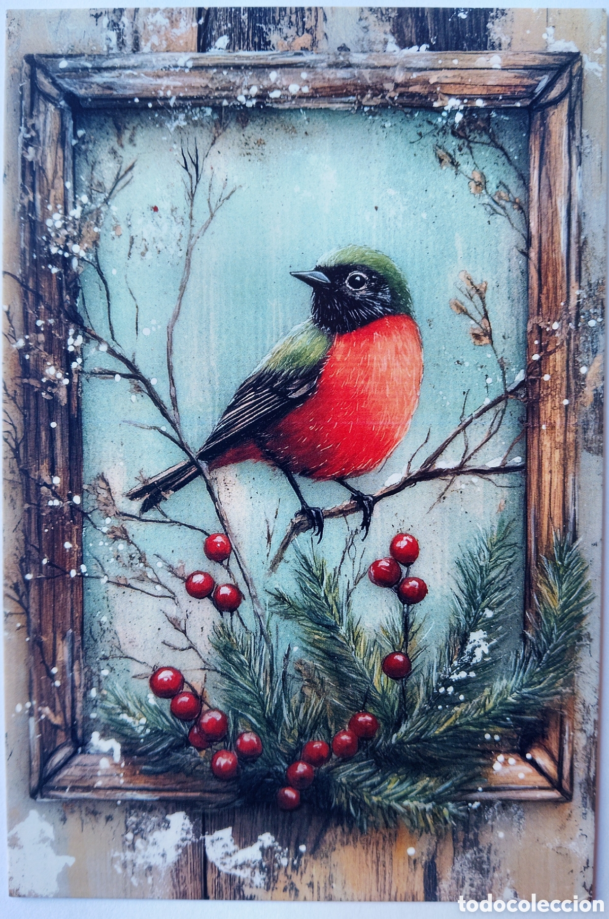 Cartoline: POSTAL NAVIDAD - PAJARITO PAISAJE NEVADO - ESTILO ANTIGUO