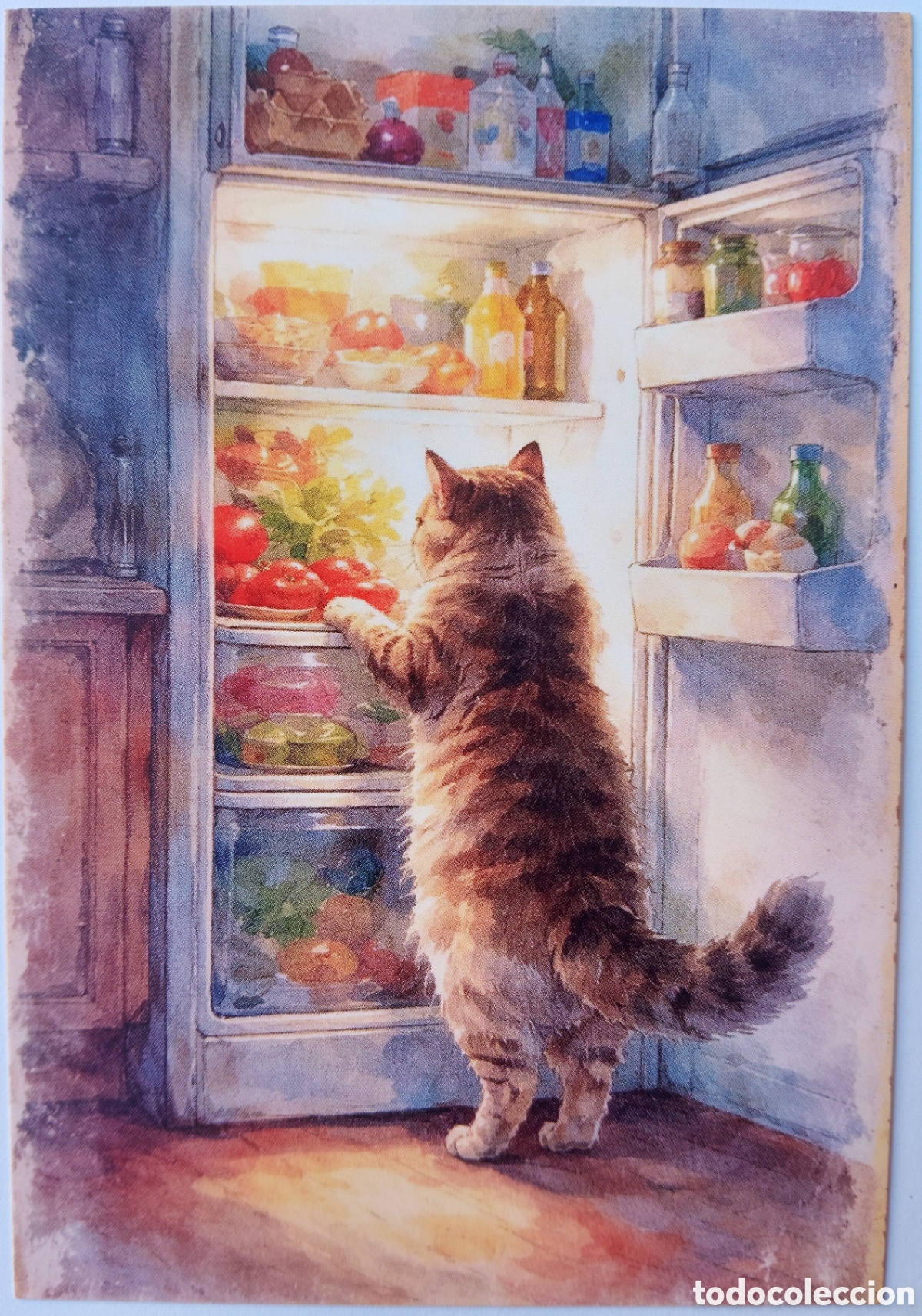 Postkarten: POSTAL NAVIDAD - GATITO NEVERA FRIGOR&Iacute;FICO - ESTILO ANTIGUO