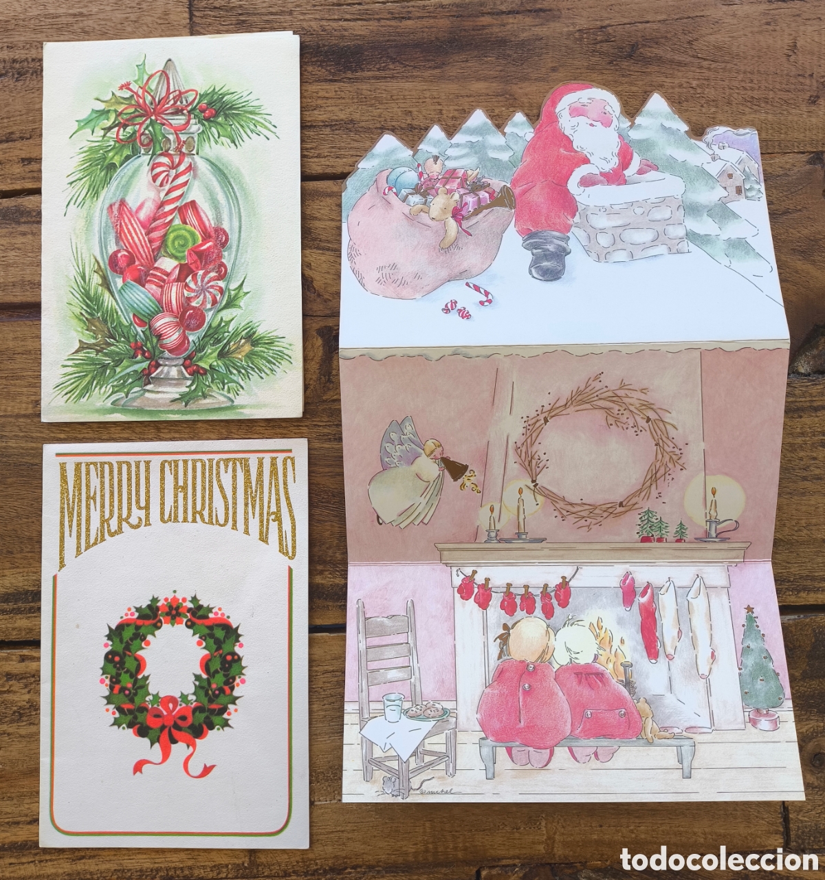 Postales: Lote tarjetas postales ilustradas felicitaci&oacute;n navide&ntilde;a purpurina feliz navidad Made in U.S.A. USA