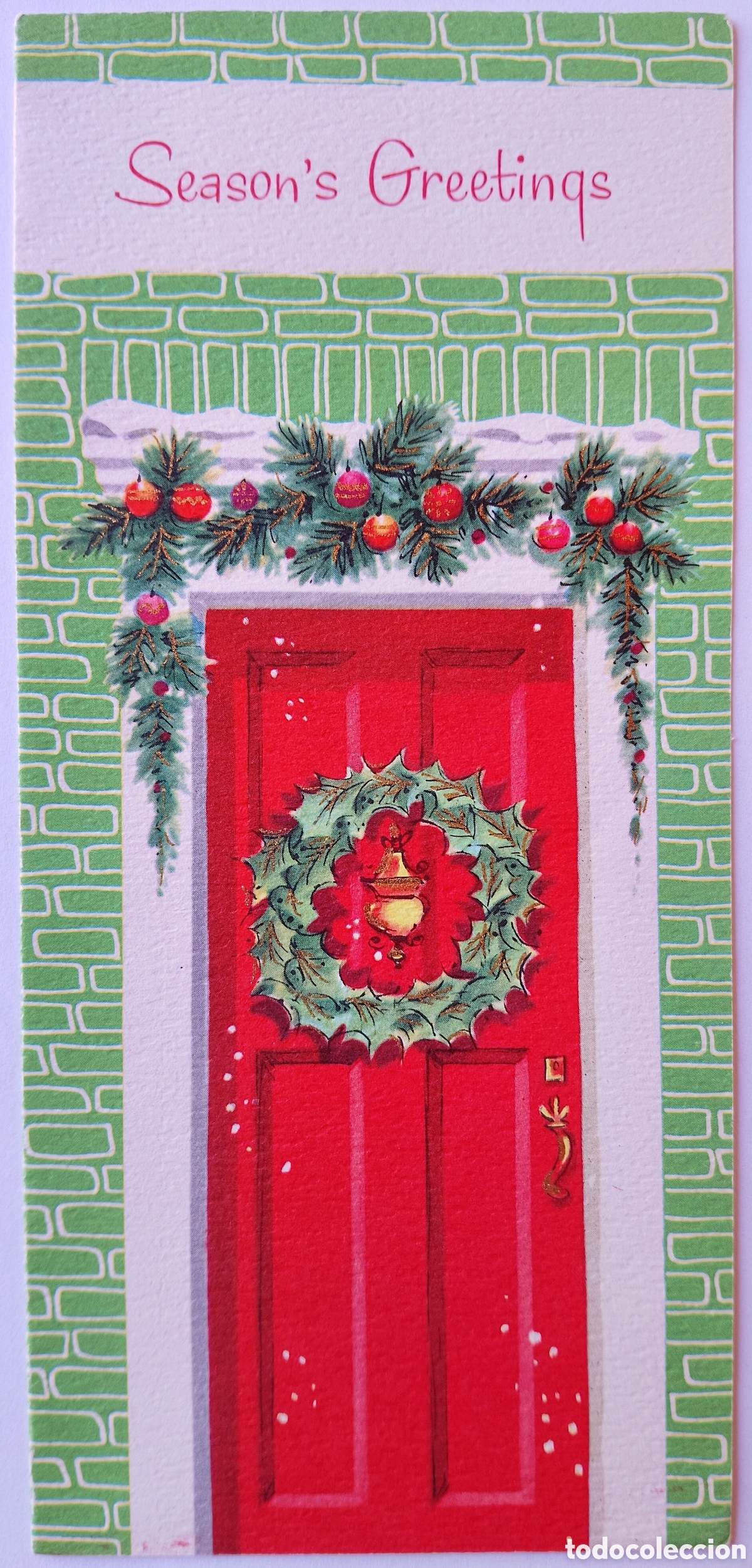 Postales: FELICITACI&Oacute;N NAVIDAD ANTIGUA - CORONA NAVIDE&Ntilde;A PUERTA CASA